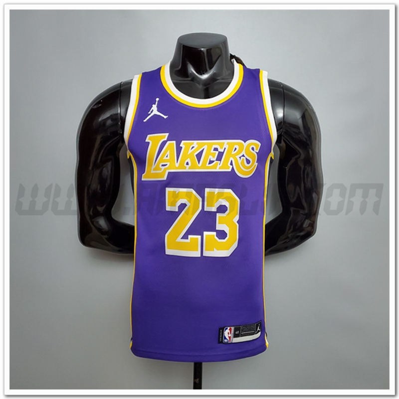 Maglia Los Angeles Lakers (James #23) Porpora Theme Encolure Ronde