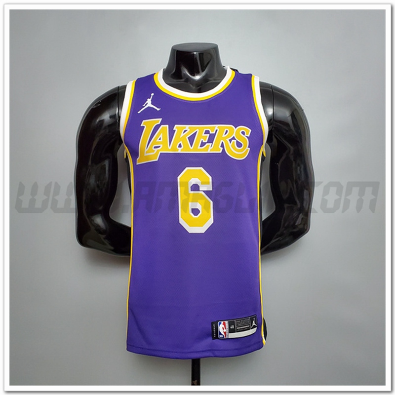 Maglia Los Angeles Lakers (James #6) Porpora Theme Encolure Ronde