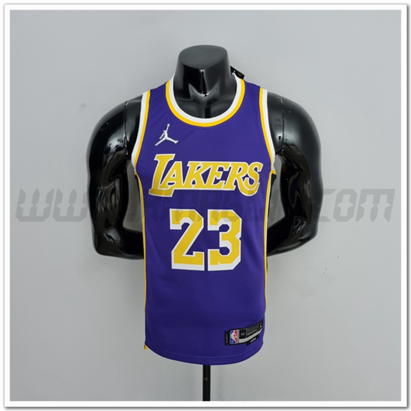 Maglia Los Angeles Lakers (James #23) Porpora 75°anniversario