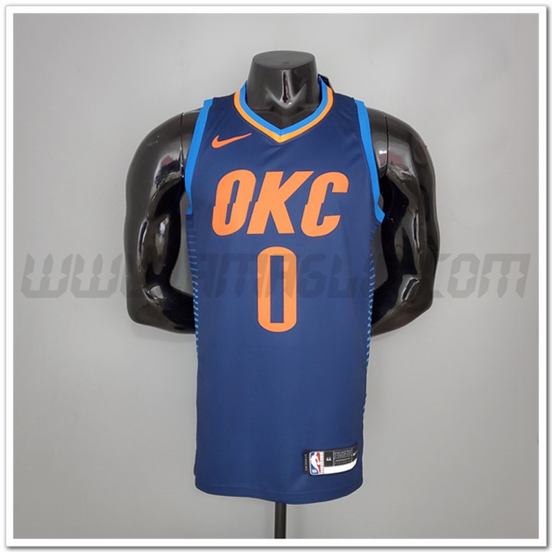 Maglia Oklahoma City Thunder (Westbrook #0) Blu Stripes
