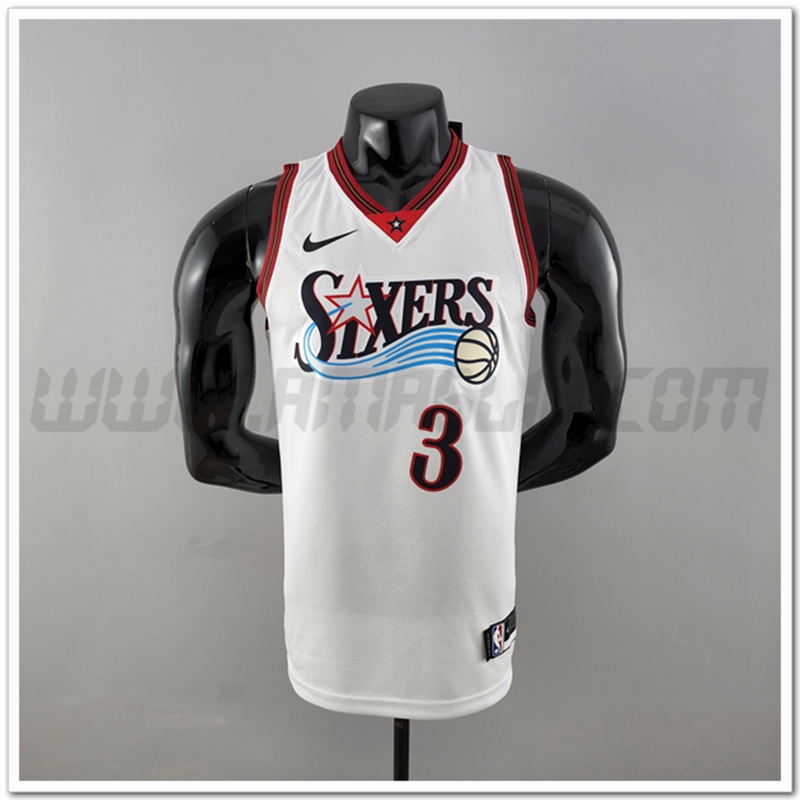 Maglia Philadelphia 76ers (Iverson #3) Retro Big Meteor Bianco