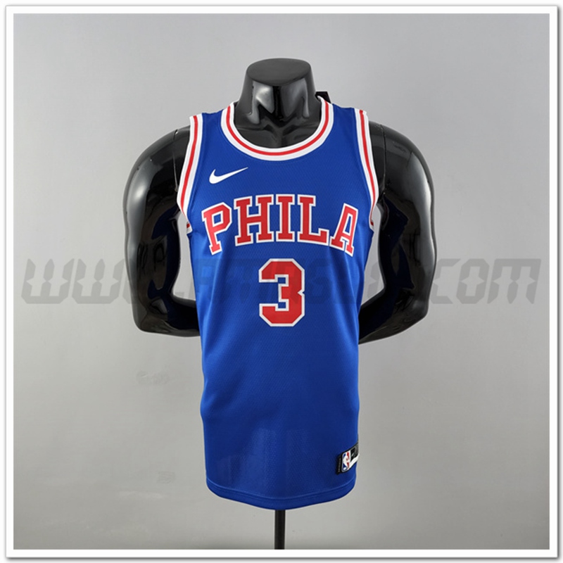 Maglia Philadelphia 76ers (Iverson #3) Blu Retro Encolure Ronde