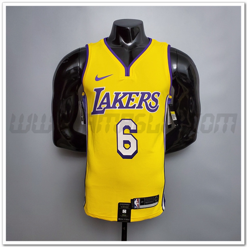 Maglia Los Angeles Lakers (James #6) Giallo V-collerette Citta