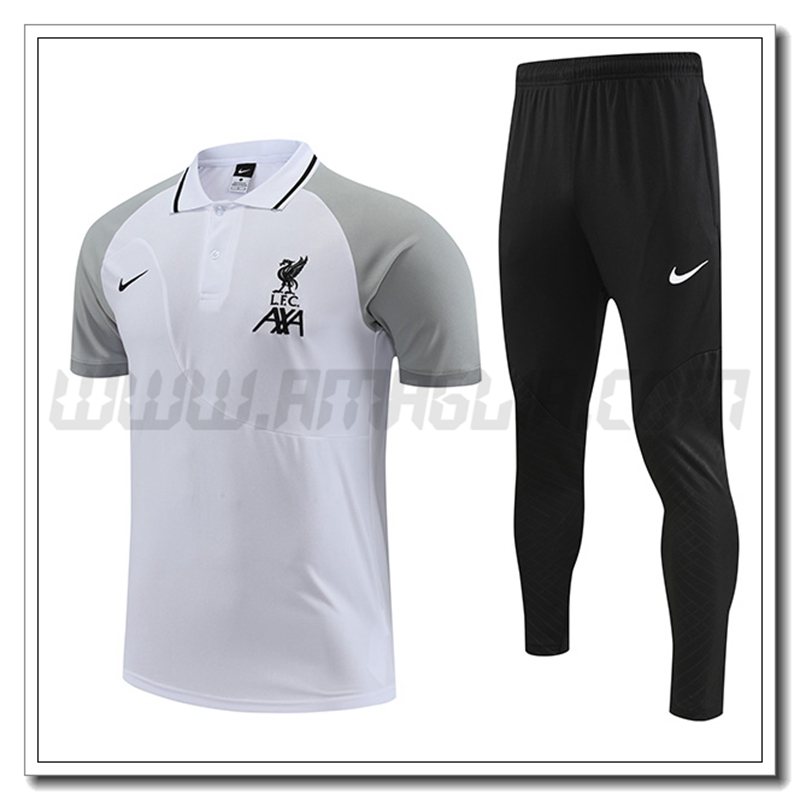 Kit Maglia Polo FC Liverpool + Pantaloni Bianco/Grigio 2022 2023