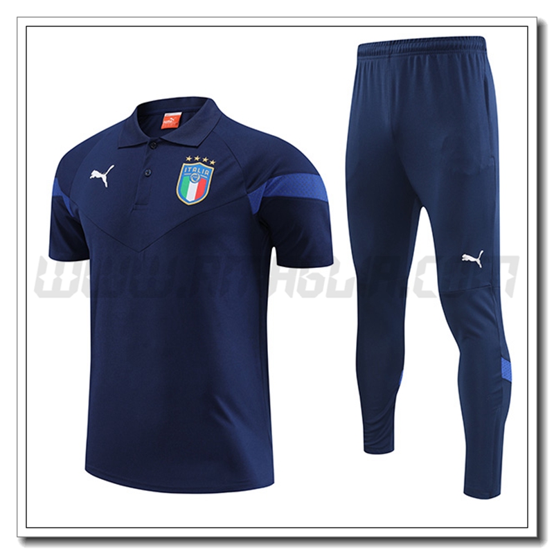 Kit Maglia Polo Italia + Pantaloni Blu Marino 2022 2023