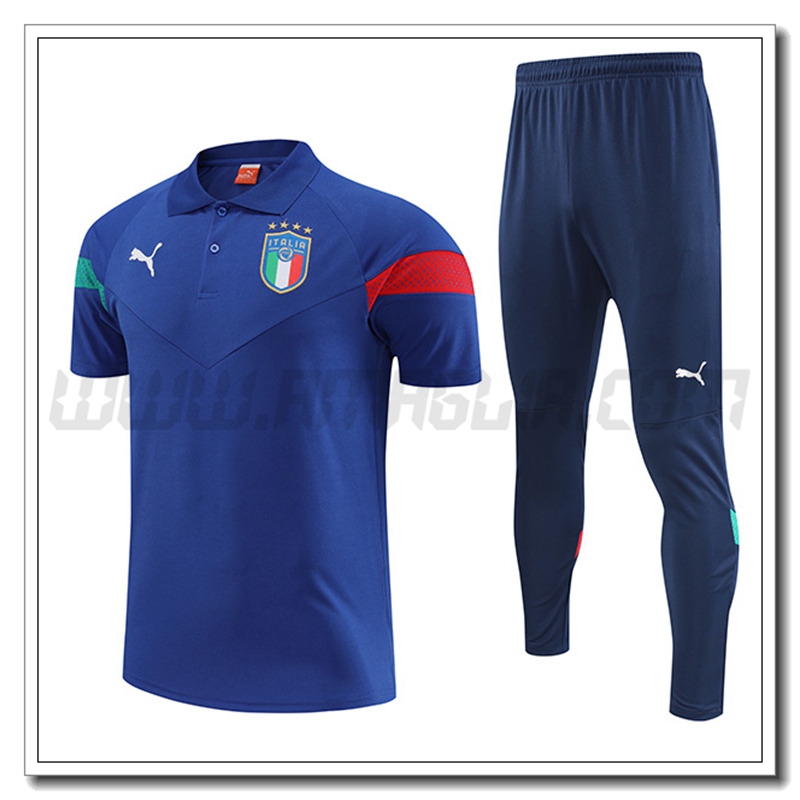 Kit Maglia Polo Italia + Pantaloni Blu 2022 2023