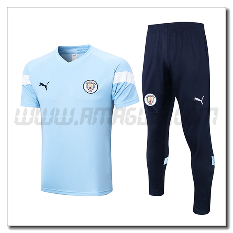 KIT Maglia Allenamento Manchester City + Pantaloni Azzurro 2022 2023