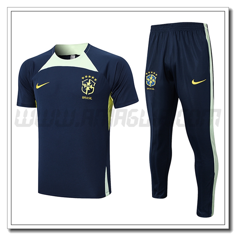 KIT Maglia Allenamento Brasile + Pantaloni Blu Marino 2022 2023