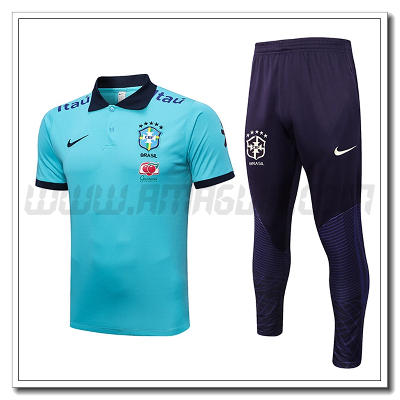 KIT Maglia Polo Brasile + Pantaloni Azzurro 2022 2023