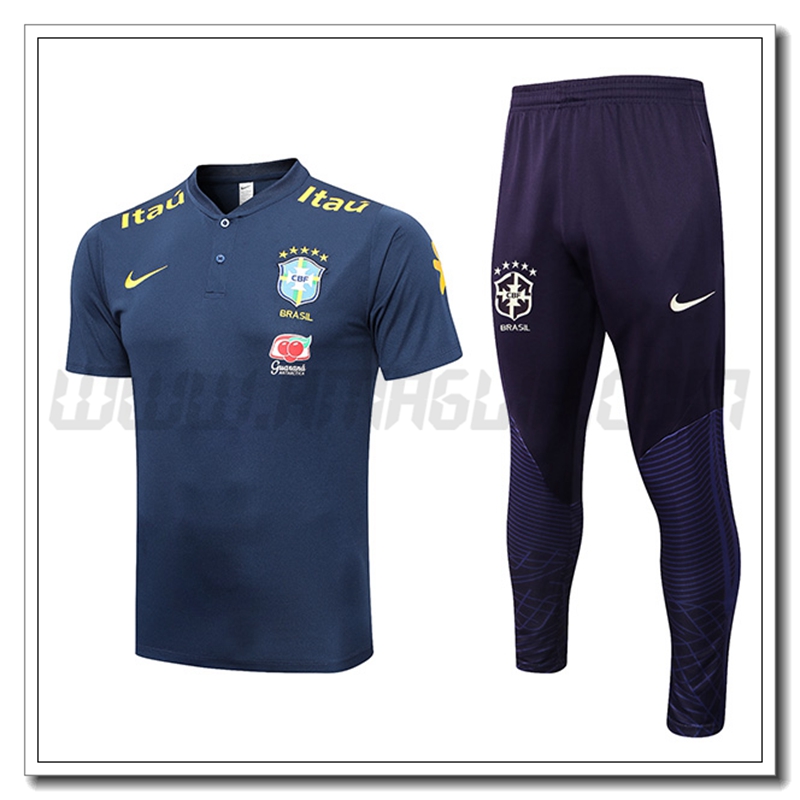 KIT Maglia Polo Brasile + Pantaloni Blu Marino 2022 2023