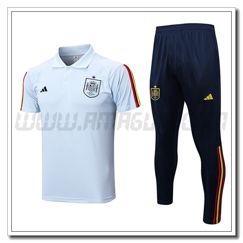 KIT Maglia Polo Spagna + Pantaloni Azzurro 2022 2023