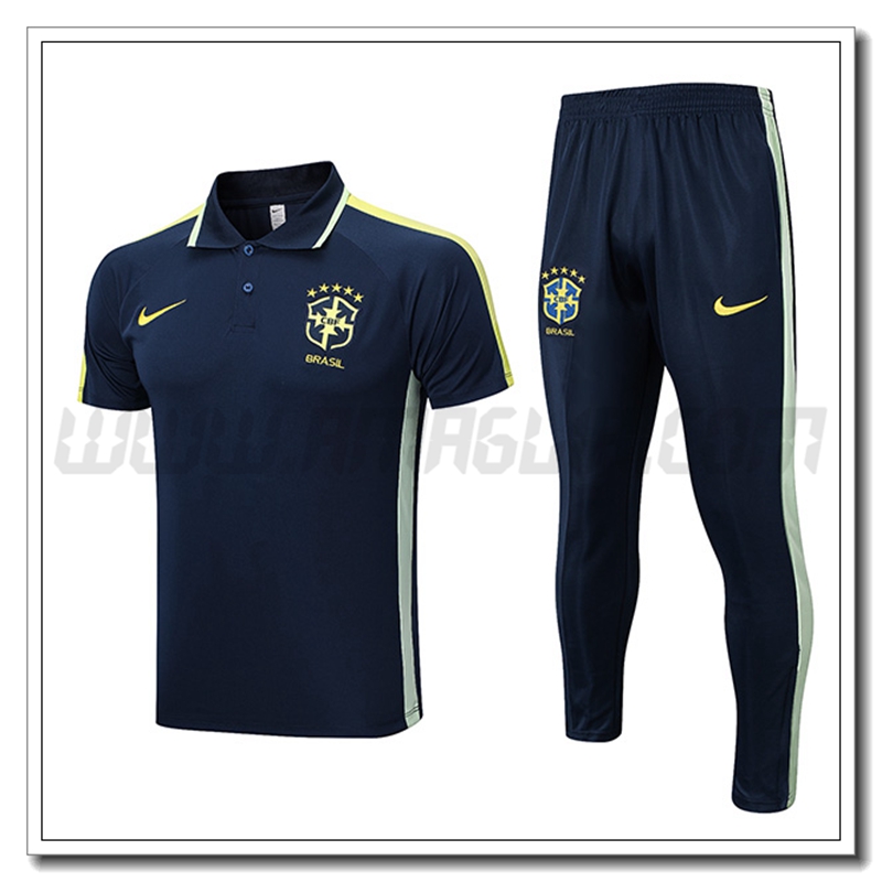 KIT Maglia Polo Brasile + Pantaloni Blu Marino 2022 2023