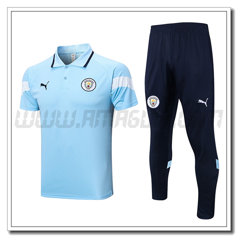 KIT Maglia Polo Manchester City + Pantaloni Azzurro 2022 2023