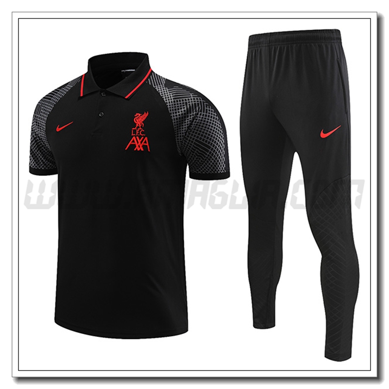 KIT Maglia Polo FC Liverpool + Pantaloni Nero 2022 2023