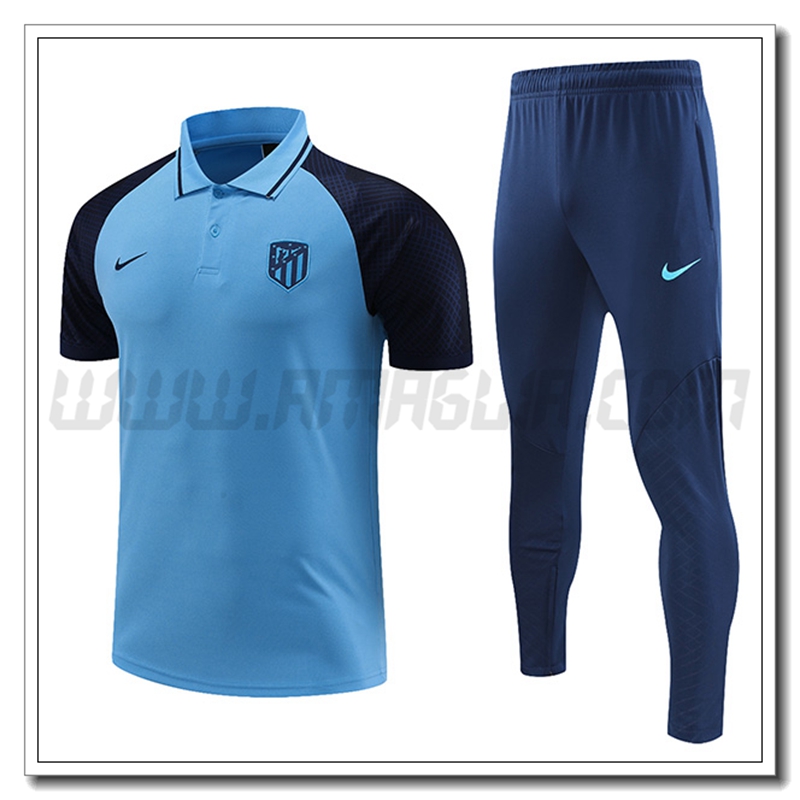 KIT Maglia Polo Atletico Madrid + Pantaloni Azzurro 2022 2023