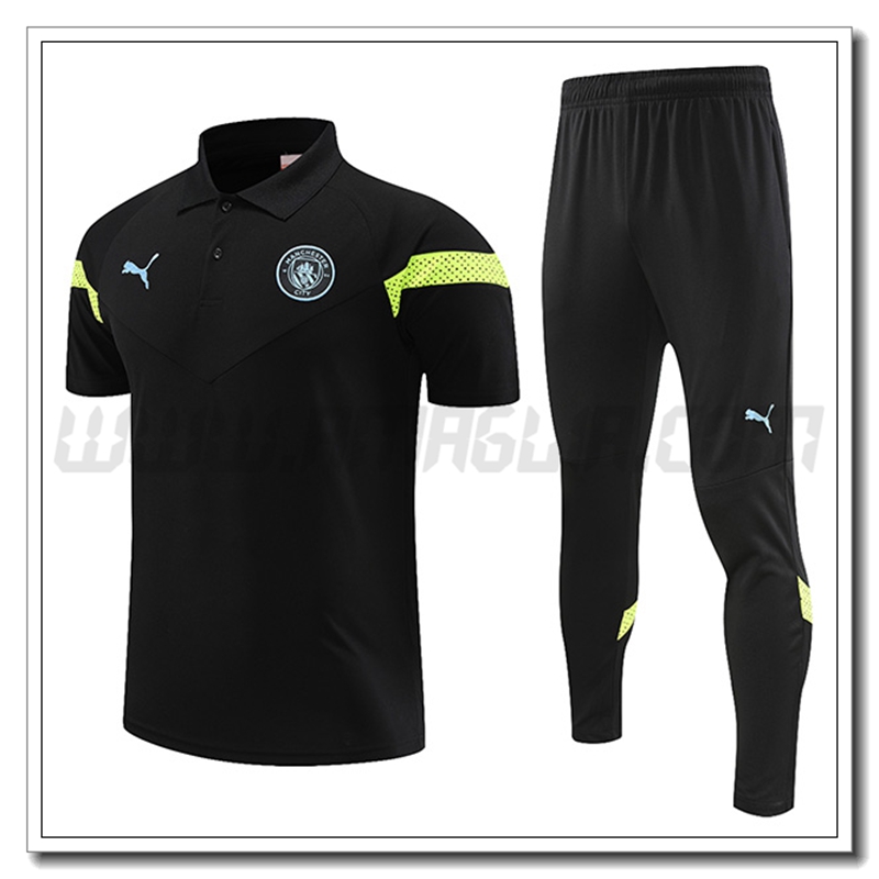KIT Maglia Polo Manchester City + Pantaloni Nero 2022 2023
