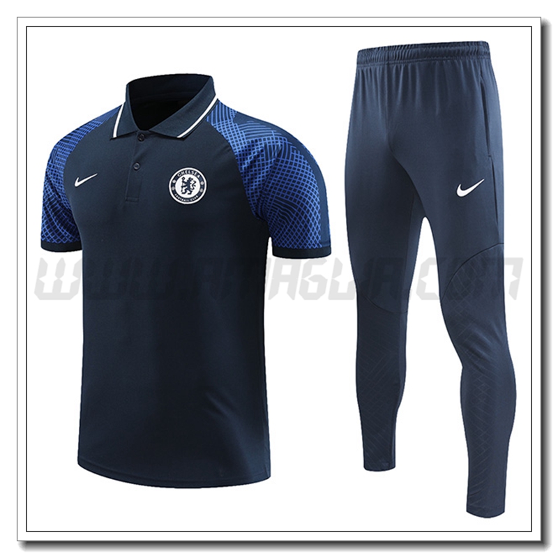 KIT Maglia Polo FC Chelsea + Pantaloni Blu Marino 2022 2023