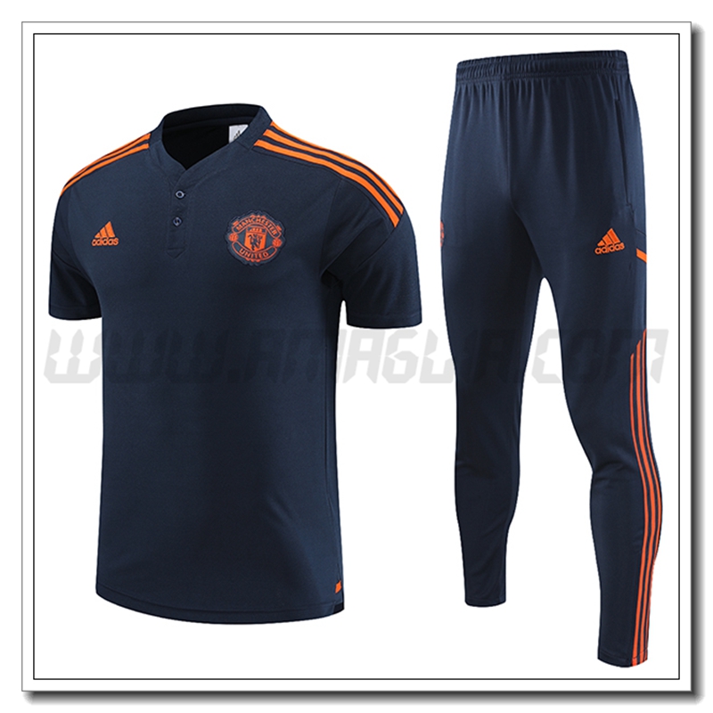 KIT Maglia Polo Manchester United + Pantaloni Blu Scuro 2022 2023