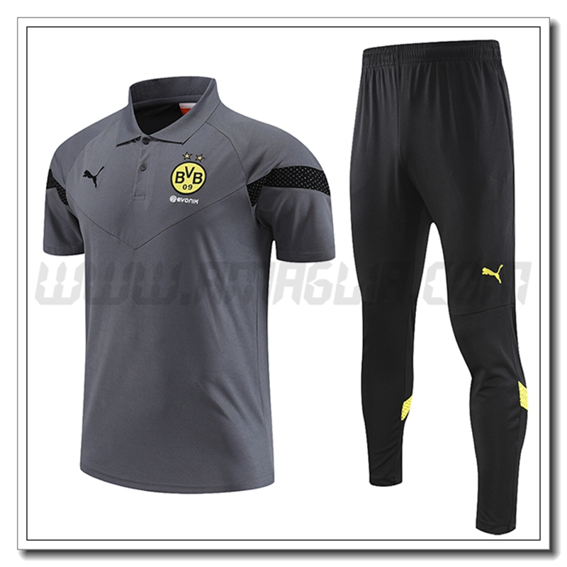 KIT Maglia Polo Dortmund BVB + Pantaloni Grigio 2022 2023