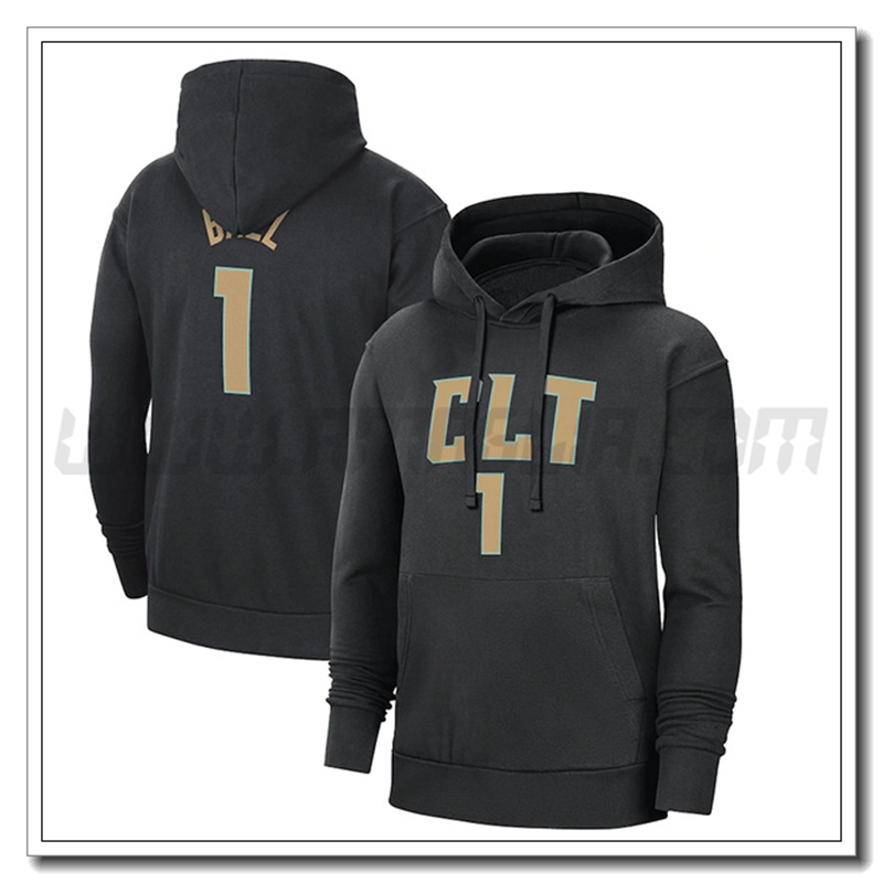 Felpa Allenamento Cappuccio Charlotte Hornets Nero 2023