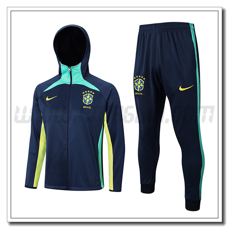 Tuta Giacca a Vento con Cappuccio Brasile Blu Marino 2022 2023