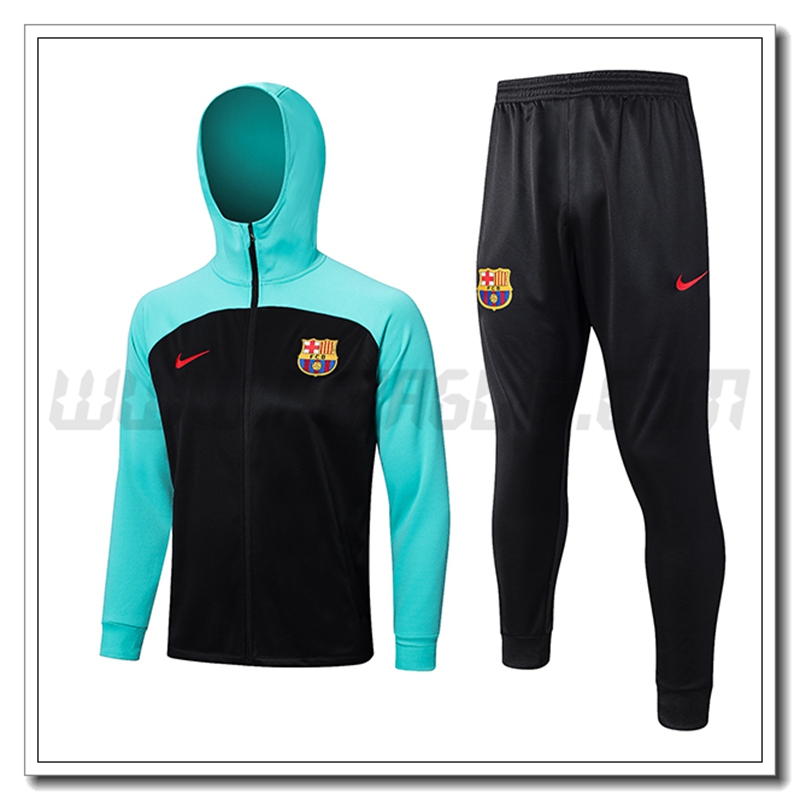 Tuta Giacca a Vento con Cappuccio FC Barcellona Nero/Blu 2022 2023