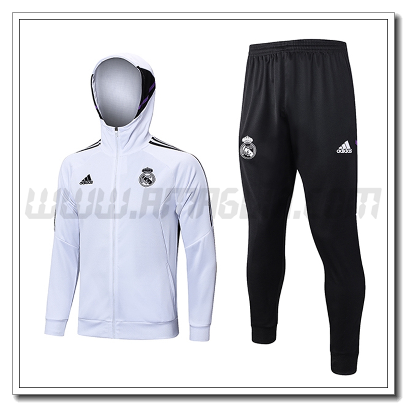 Tuta Giacca a Vento con Cappuccio Real Madrid Bianco 2022 2023