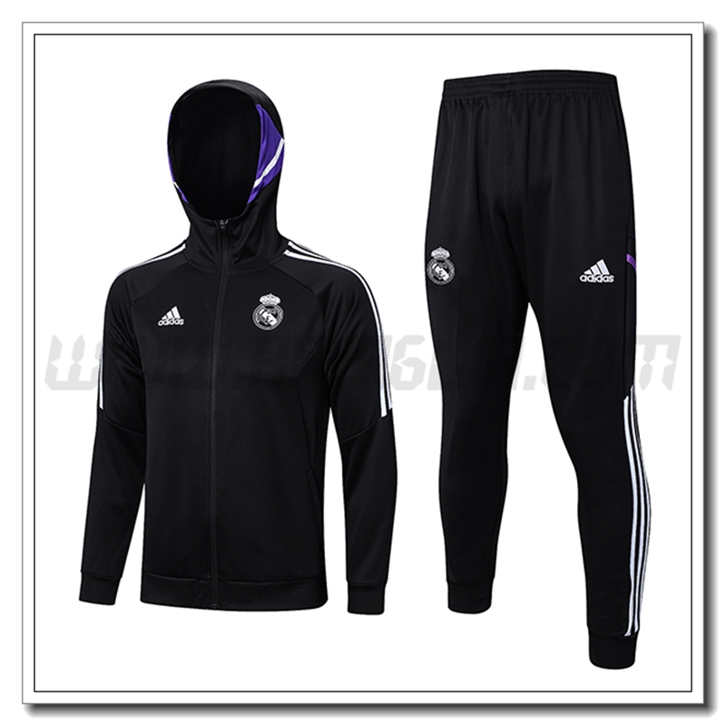 Tuta Giacca a Vento con Cappuccio Real Madrid Nero 2022 2023