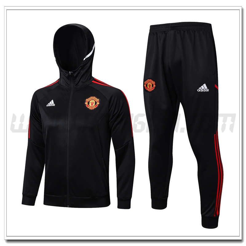 Tuta Giacca a Vento con Cappuccio Manchester United Nero 2022 2023