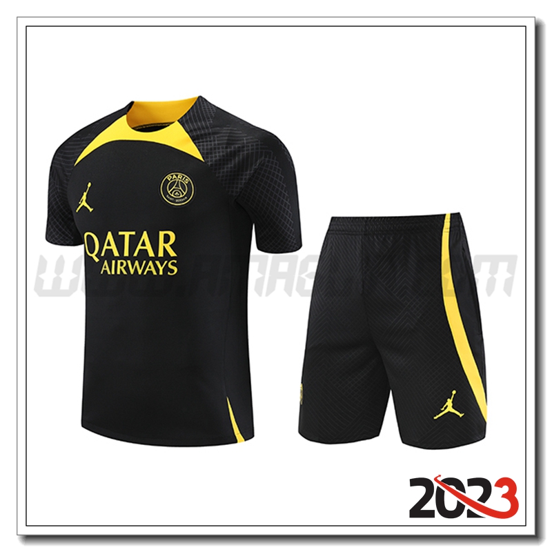 KIT Maglia Allenamento + Pantaloncini PSG Jordan Nero 2023 2024