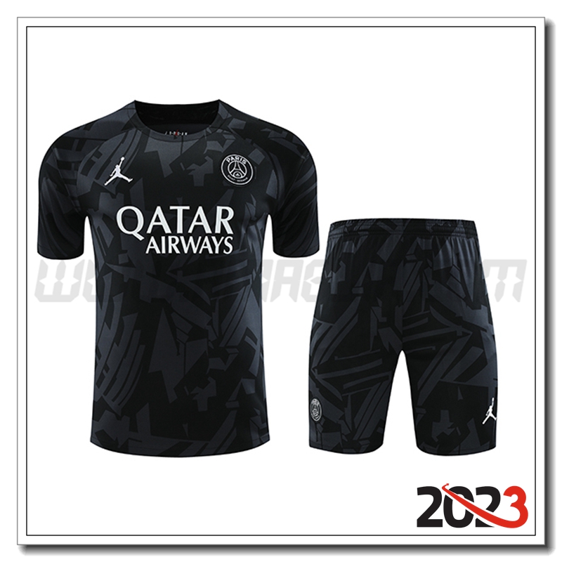 KIT Maglia Allenamento + Pantaloncini PSG Jordan Nero 2023 2024