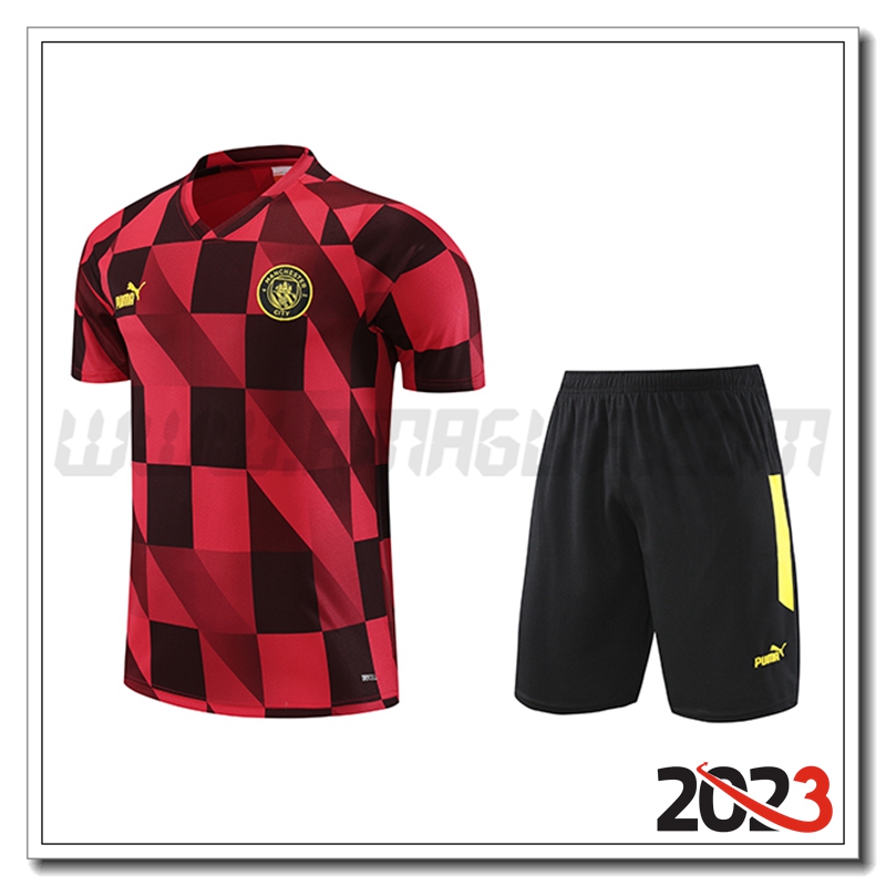KIT Maglia Allenamento + Pantaloncini Manchester City Rosso 2023 2024