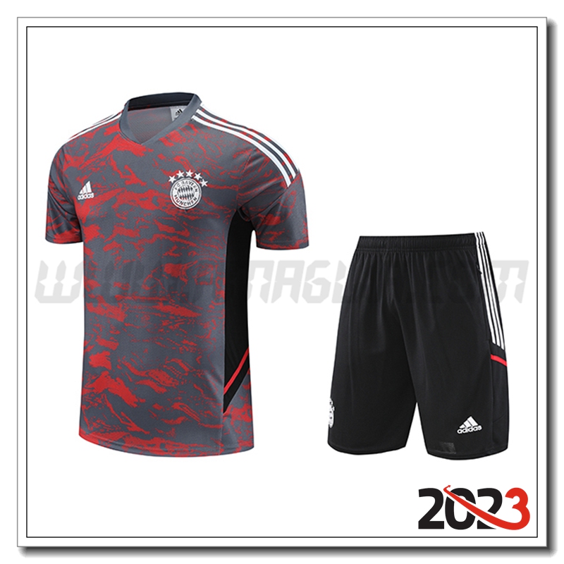 KIT Maglia Allenamento + Pantaloncini Bayern Monaco Rosso/Grigio 2023 2024