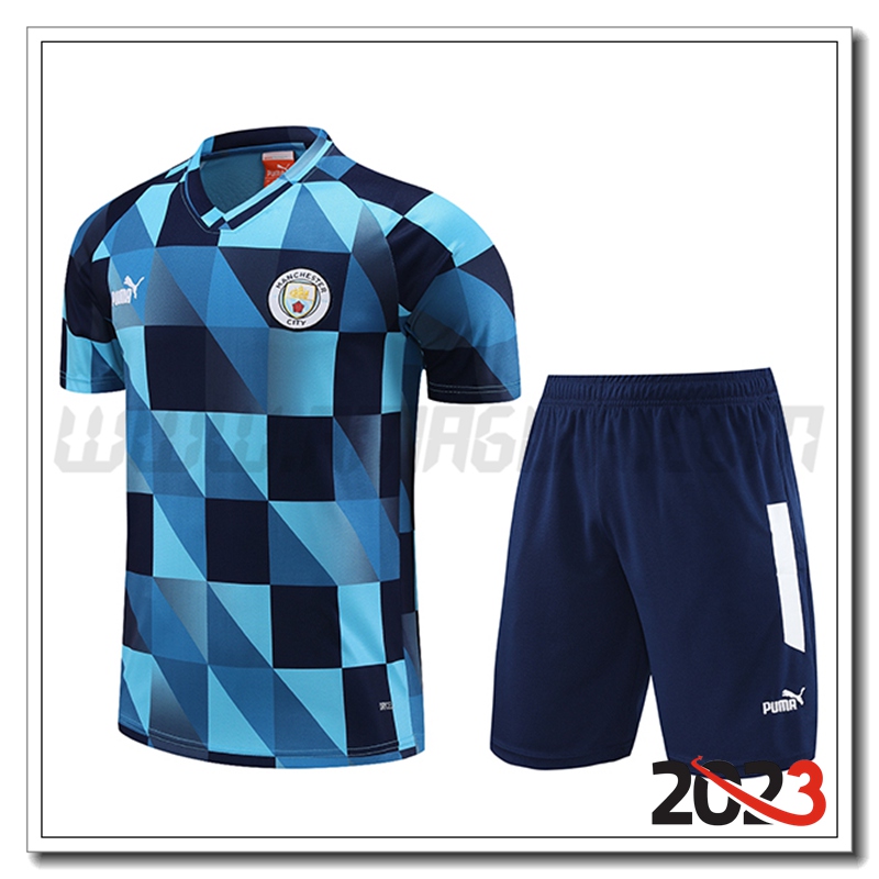 KIT Maglia Allenamento + Pantaloncini Manchester City Blu Chiaro 2023 2024