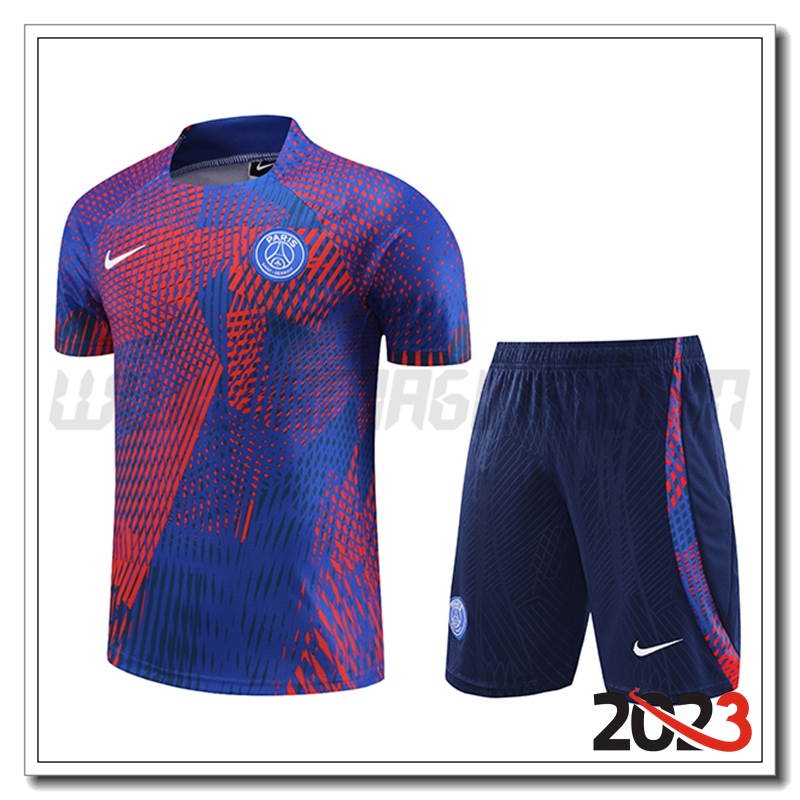 KIT Maglia Allenamento + Pantaloncini PSG Rosso/Blu 2023 2024