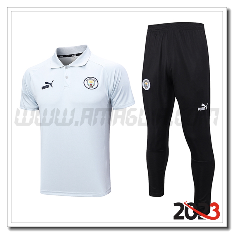 KIT Maglia Polo Manchester City + Pantaloni Grigio Chiaro 2023 2024
