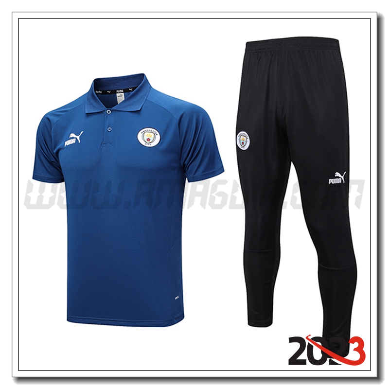 KIT Maglia Polo Manchester City + Pantaloni Blu Marino 2023 2024