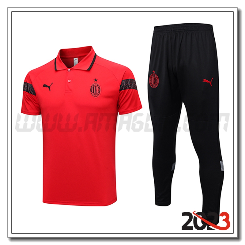 KIT Maglia Polo AC Milan + Pantaloni Rosso 2023 2024