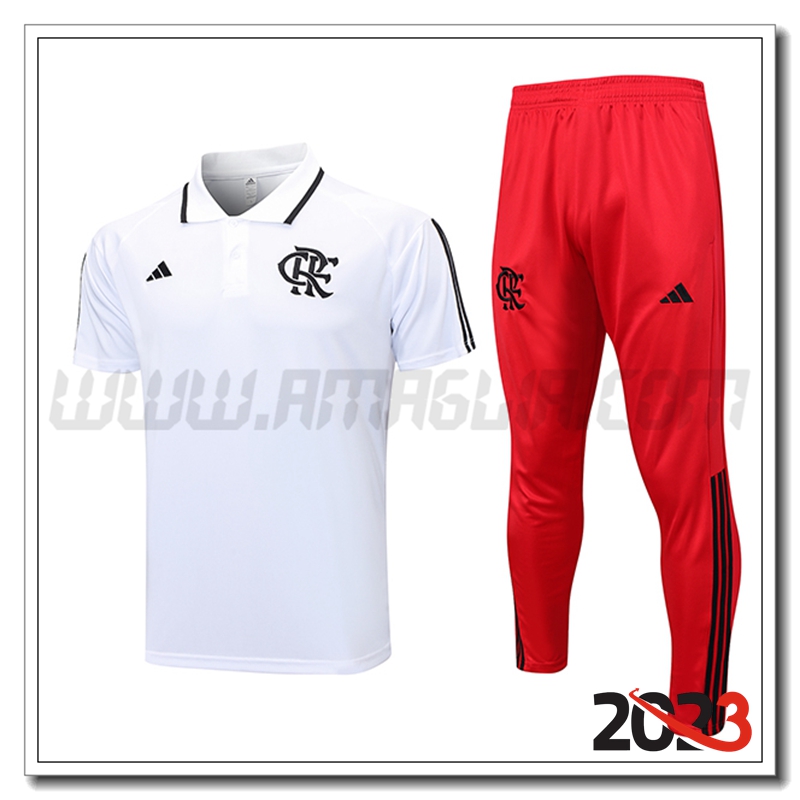 KIT Maglia Polo Flamengo + Pantaloni Bianco 2023 2024