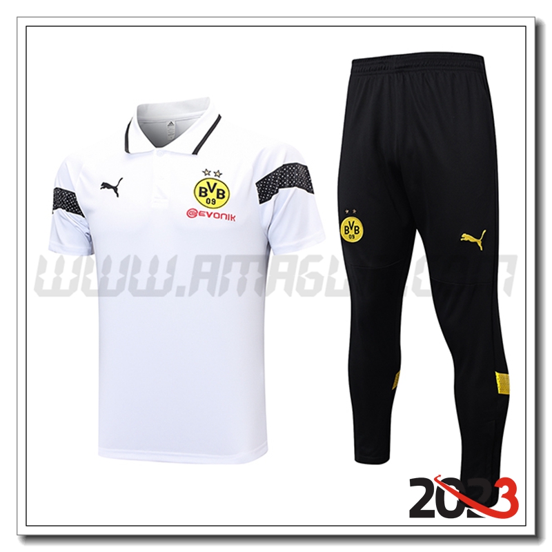KIT Maglia Polo Dortmund + Pantaloni Bianco 2023 2024