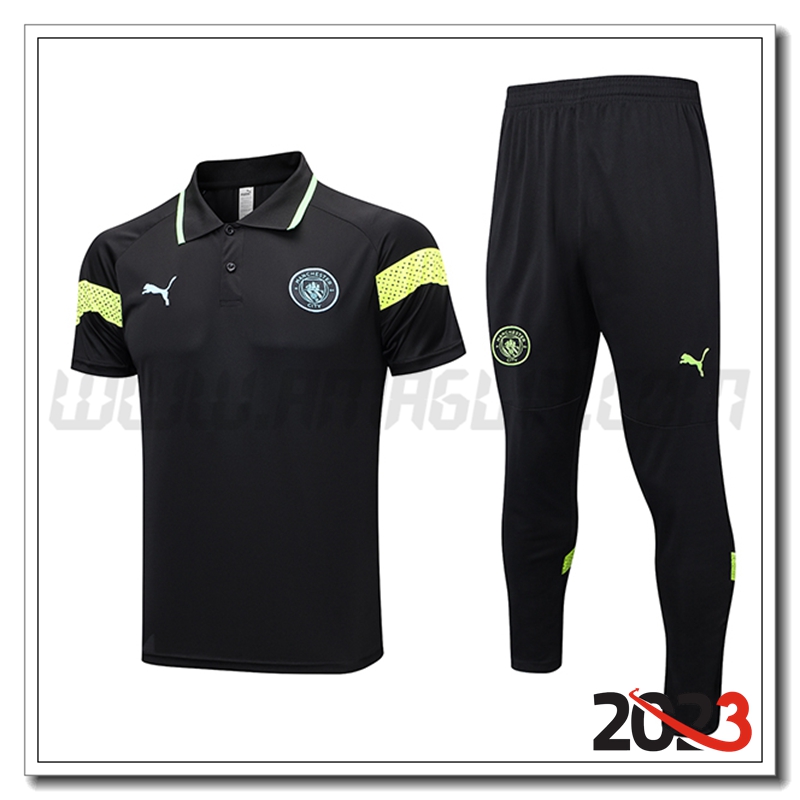 KIT Maglia Polo Manchester City + Pantaloni Nero 2023 2024