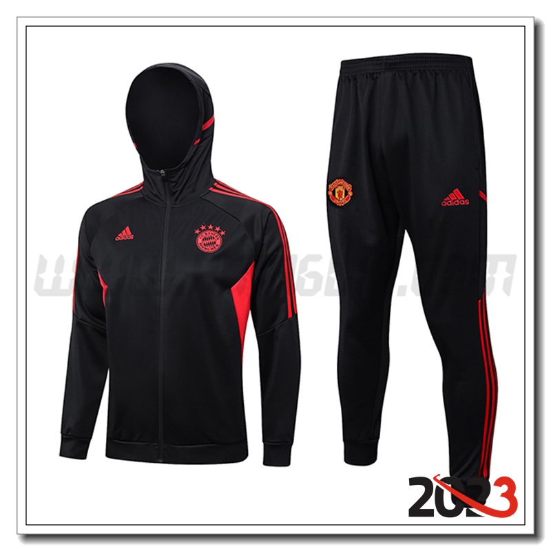 Tuta Giacca a Vento con Cappuccio Bayern Monaco Nero 2023 2024