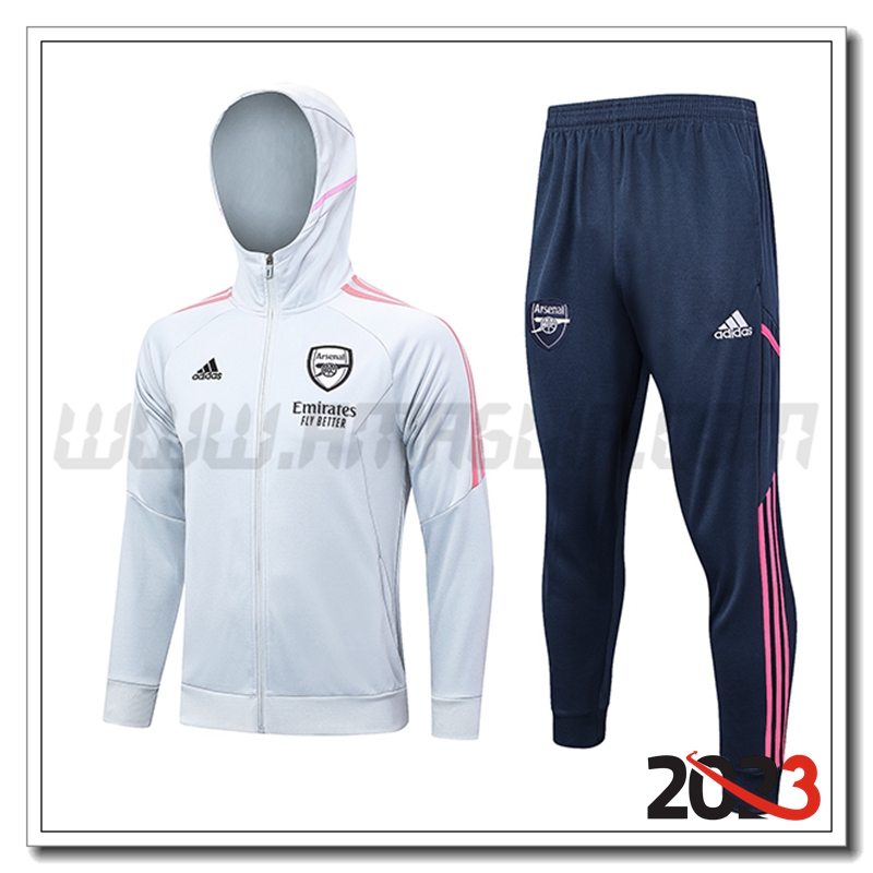 Tuta Giacca a Vento con Cappuccio Arsenal Grigio Chiaro 2023 2024
