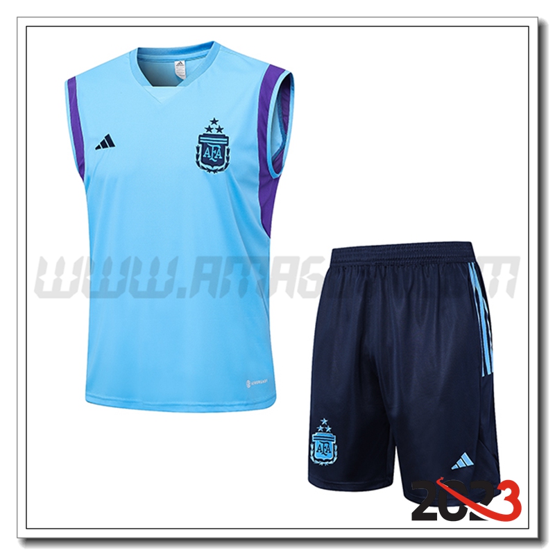 Kit Canotta Allenamento Argentina + Pantaloncini Azzurro 2023 2024