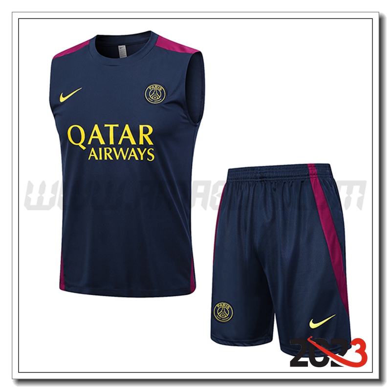 Kit Canotta Allenamento PSG + Pantaloncini Blu Marino 2023 2024