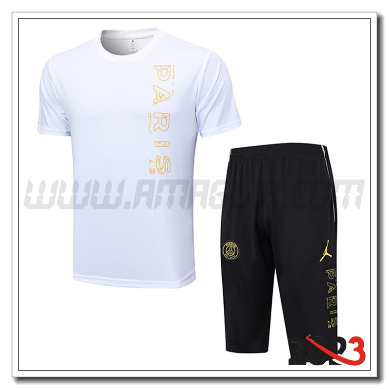 Kit Maglia Allenamento PSG + Pantaloncini Bianco 2023 2024