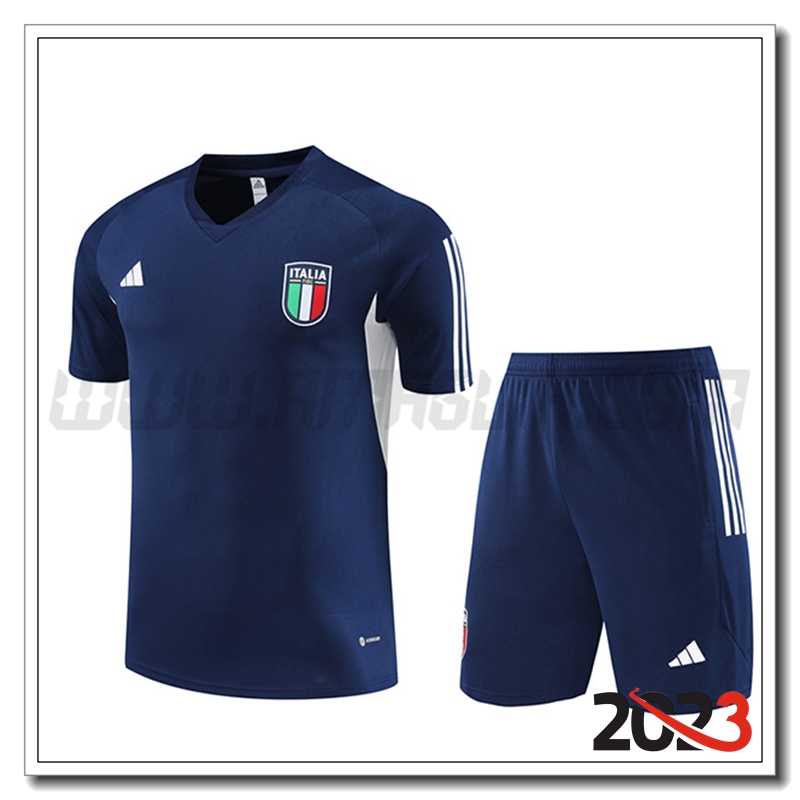 Kit Maglia Allenamento Italia + Pantaloncini Blu Marino 2023 2024