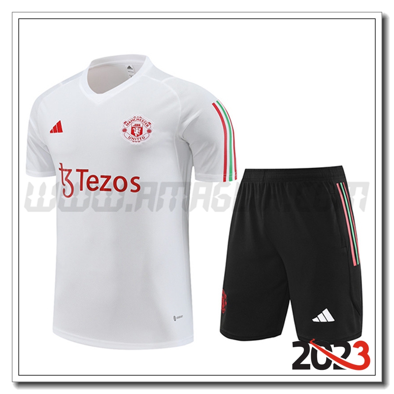 Kit Maglia Allenamento Manchester United + Pantaloncini Bianco 2023 2024
