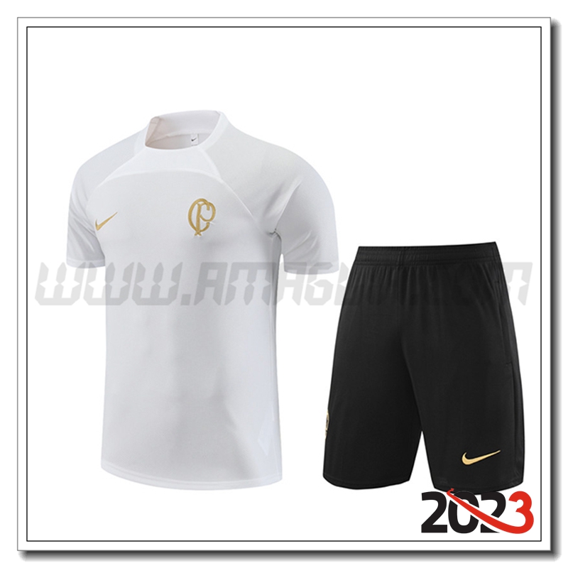 Kit Maglia Allenamento Corinthians + Pantaloncini Bianco 2023 2024