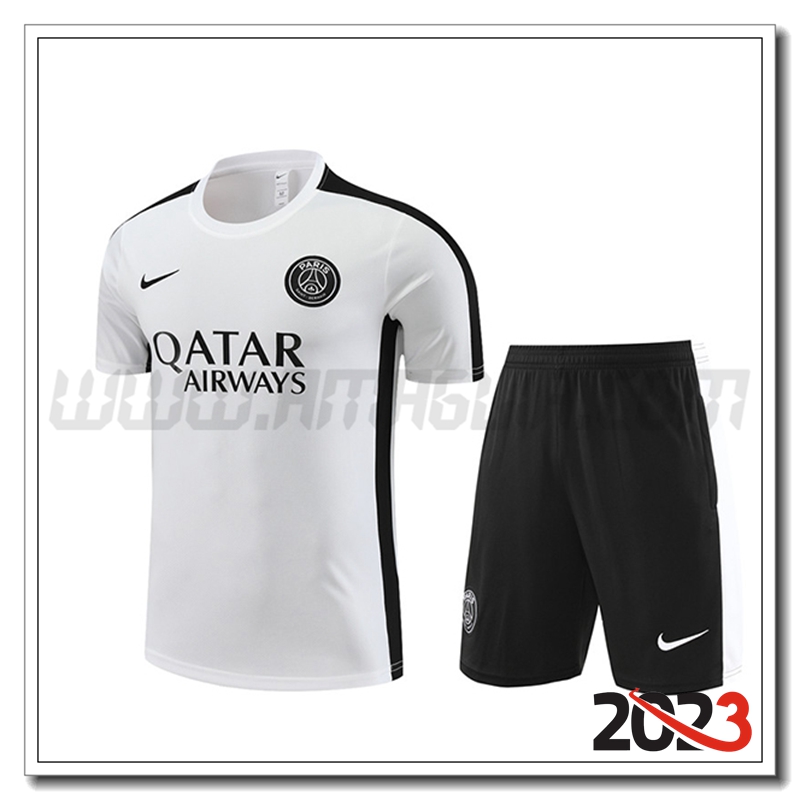 Kit Maglia Allenamento PSG + Pantaloncini Bianco 2023 2024